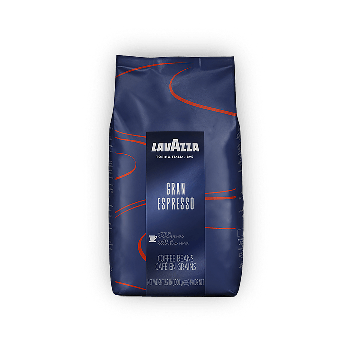 Lavazza Grand Espresso cafea boabe 1 kg – ambalaj original complet, fundal transparent