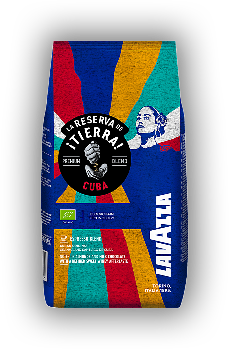 Lavazza Tierra Cuba cafea boabe 1 kg – ambalaj original, fundal transparent