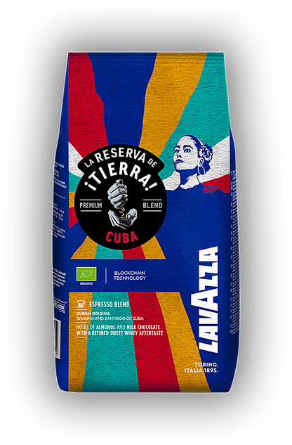 Lavazza Tierra Cuba cafea boabe 1 kg – ambalaj original, fundal transparent