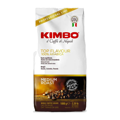 Kimbo Espresso Bar Top Flavour cafea boabe 1 kg – ambalaj original complet, fundal transparent