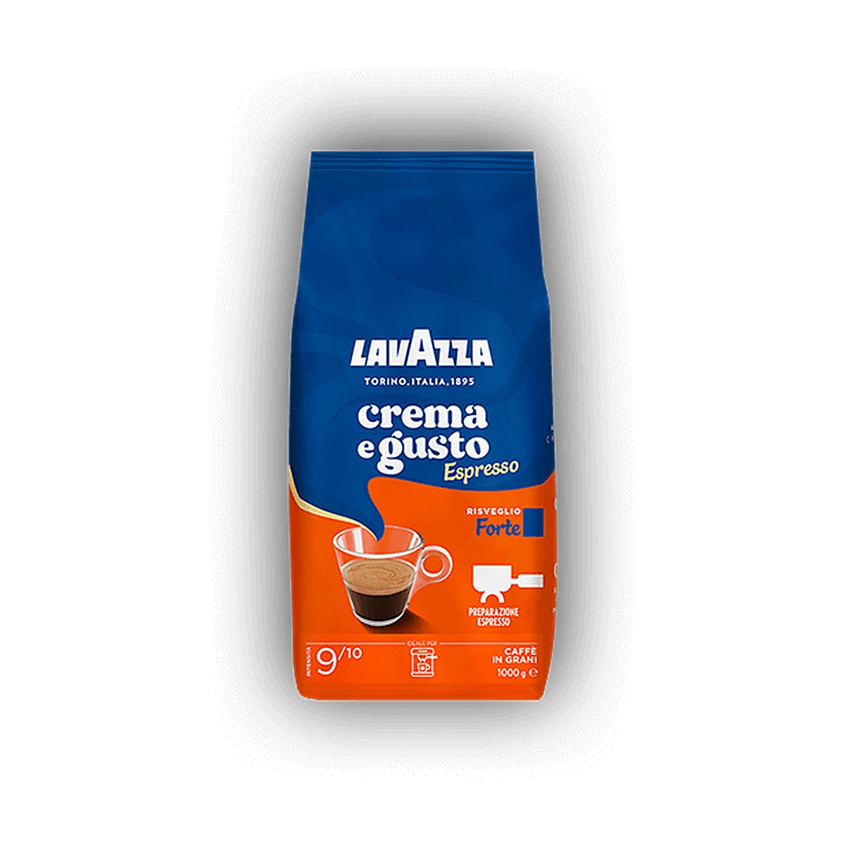 Lavazza Espresso Gusto Forte cafea boabe 1 kg – ambalaj original, fundal alb