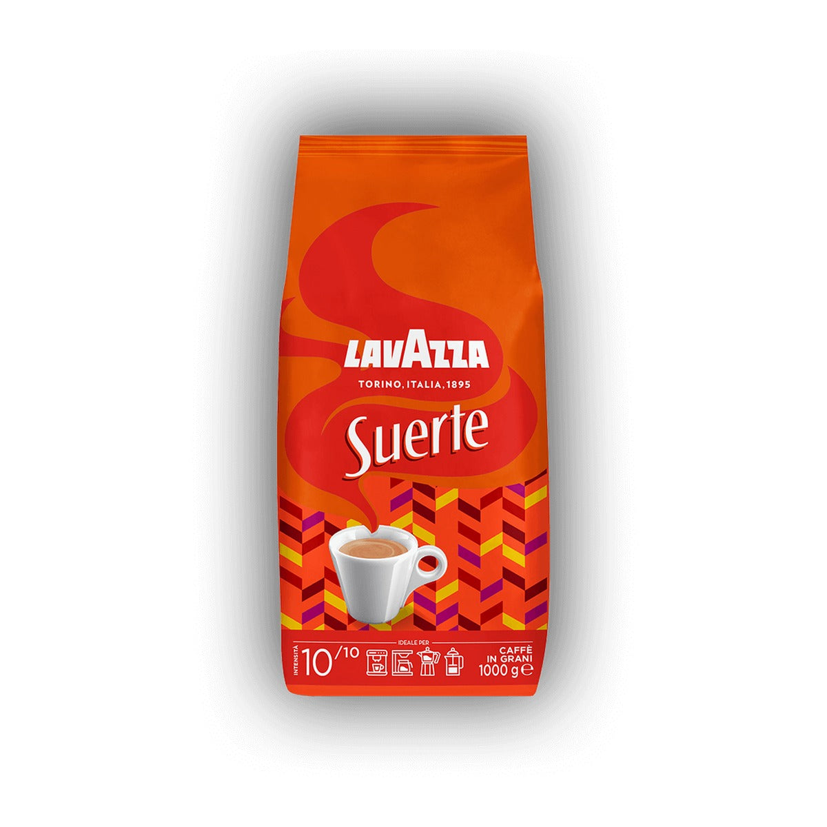 Lavazza Suerte cafea boabe 1 kg – ambalaj original, fundal alb