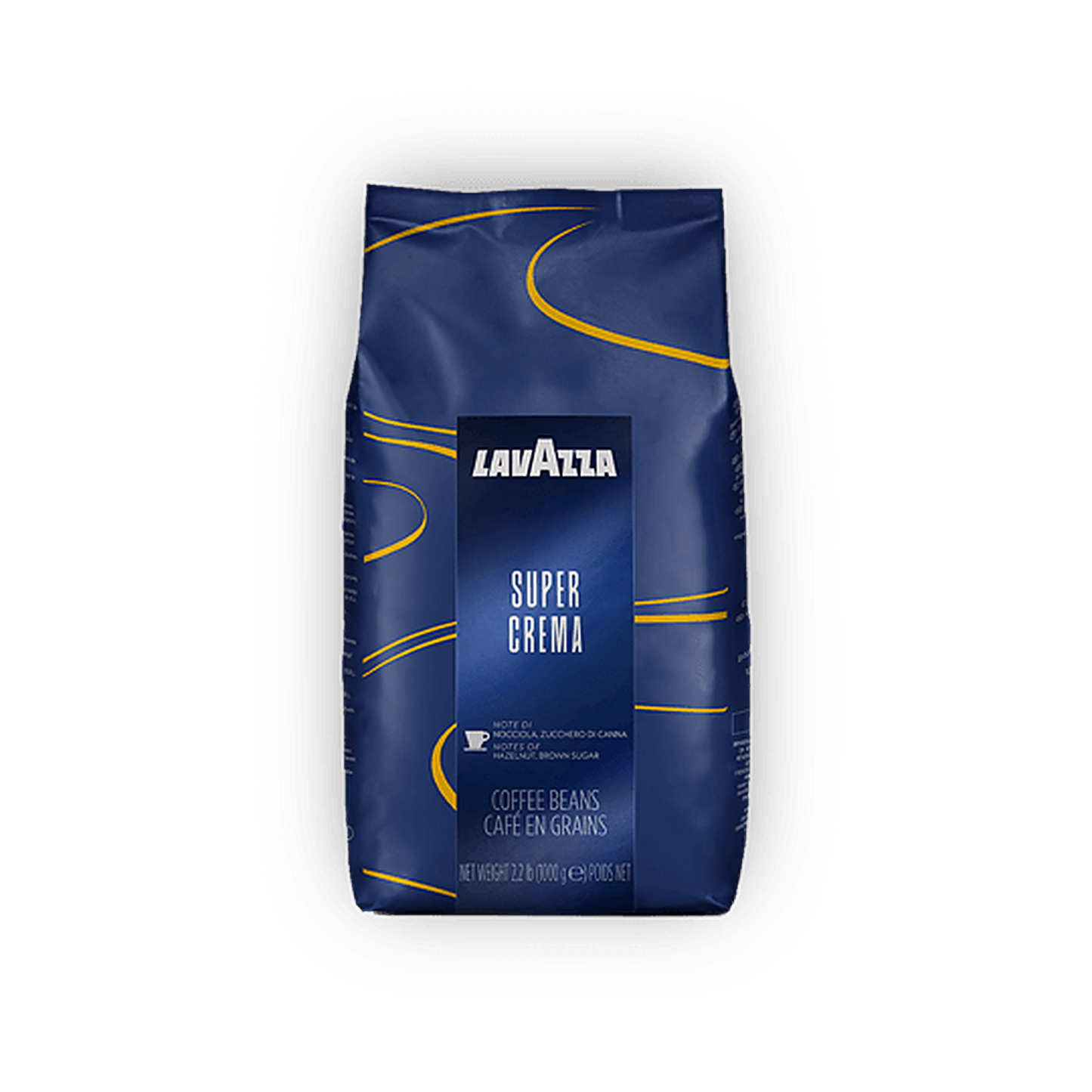 Lavazza Super Crema cafea boabe 1 kg – ambalaj original complet, fundal transparent
