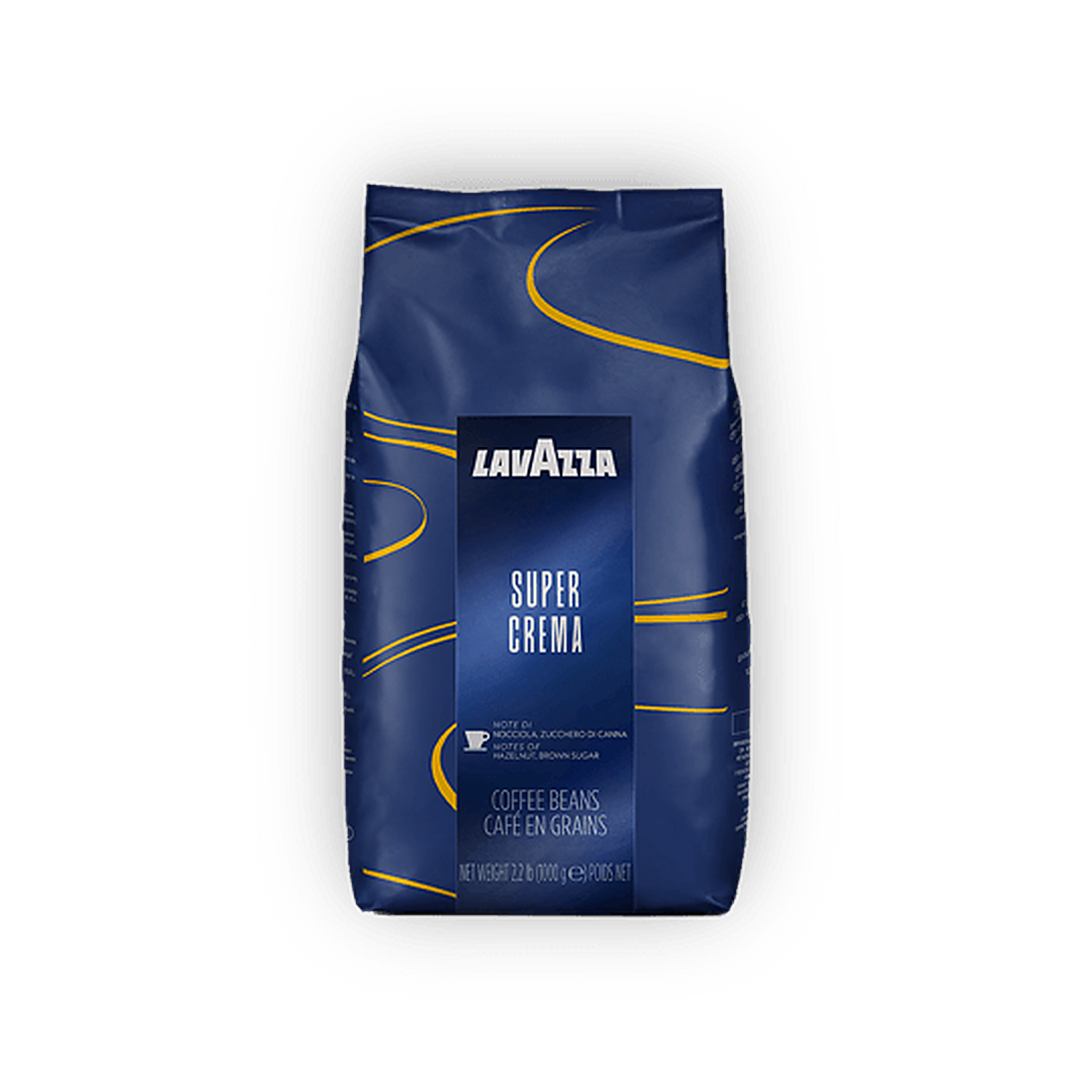 Lavazza Super Crema cafea boabe 1 kg – ambalaj original complet, fundal transparent