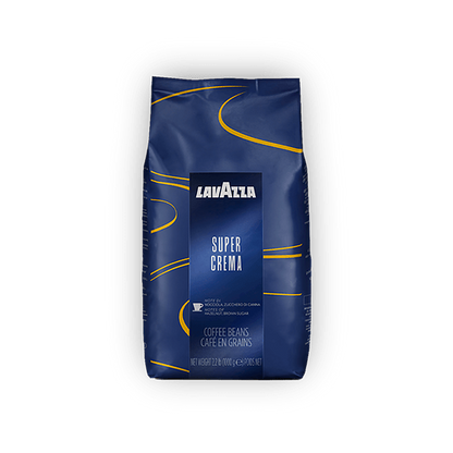 Lavazza Super Crema cafea boabe 1 kg – ambalaj original complet, fundal transparent