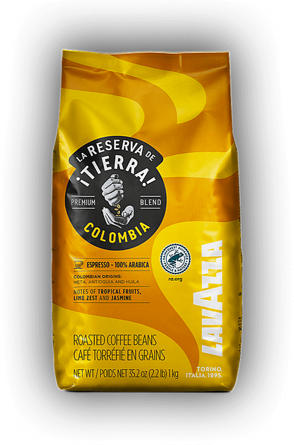 Lavazza Tierra Colombia cafea boabe 1 kg – ambalaj original, fundal transparent