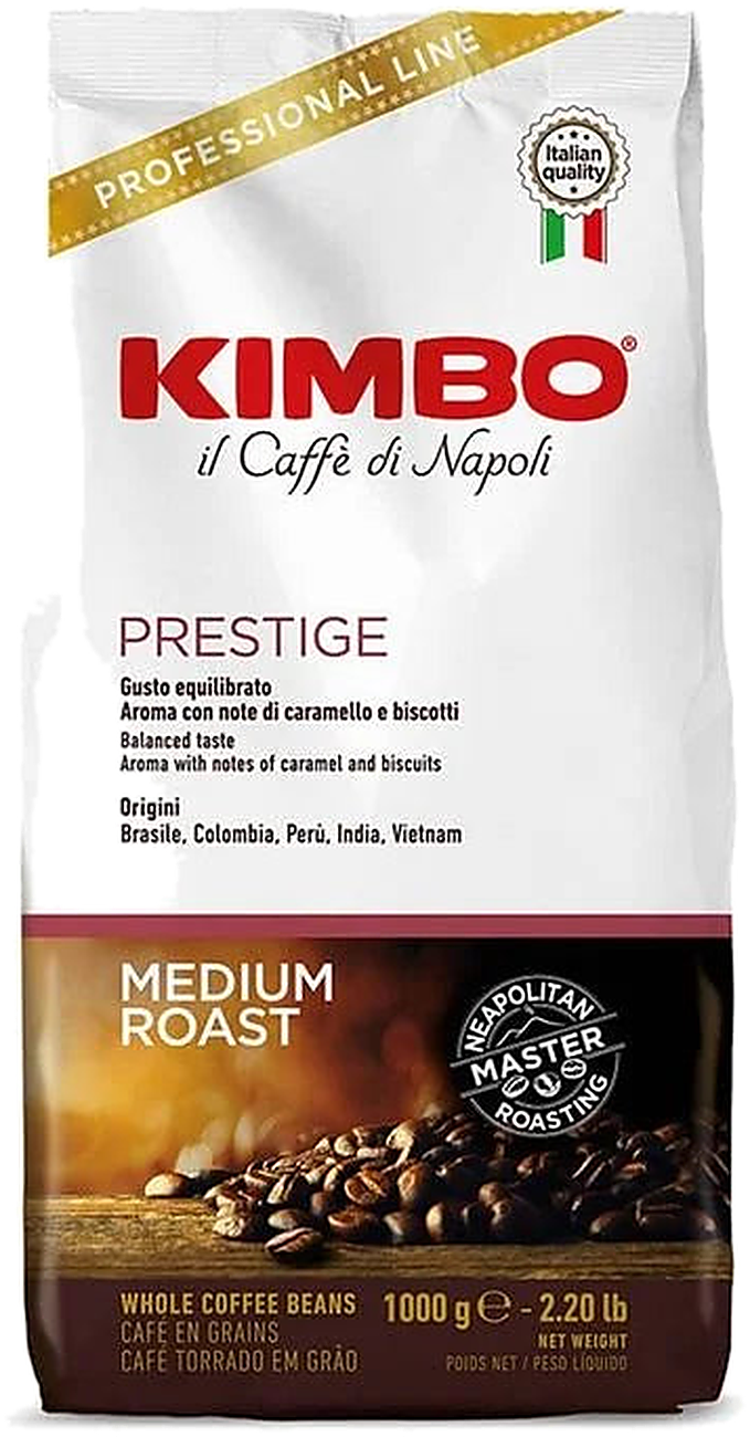 Kimbo Prestige cafea boabe 1 kg – ambalaj original, fundal transparent