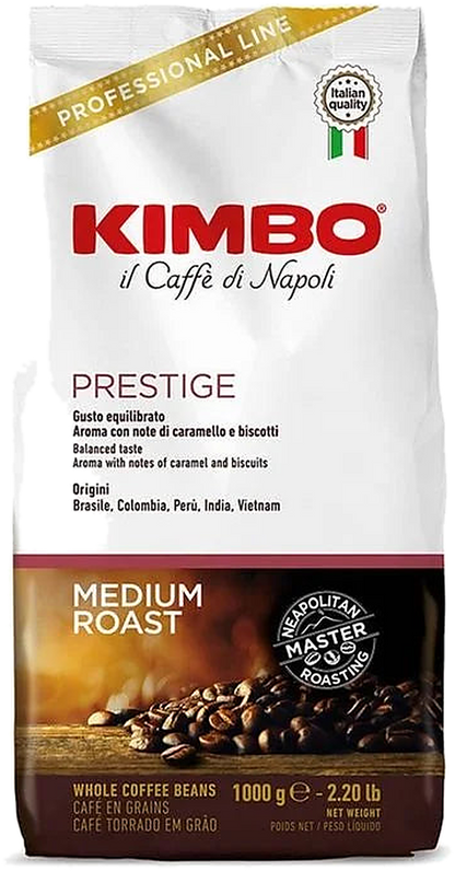 Kimbo Prestige cafea boabe 1 kg – ambalaj original, fundal transparent