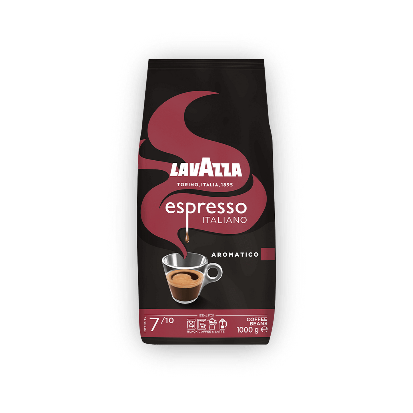 Lavazza Espresso Italiano Aromatico cafea boabe 1 kg – ambalaj original complet, fundal transparent