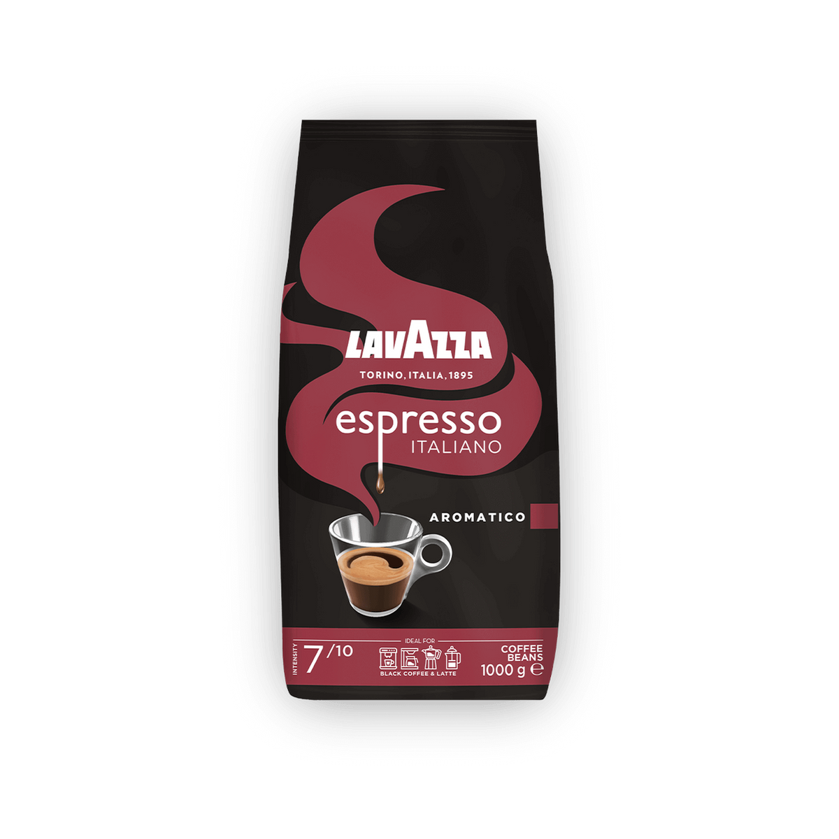 Lavazza Espresso Italiano Aromatico cafea boabe 1 kg – ambalaj original complet, fundal transparent