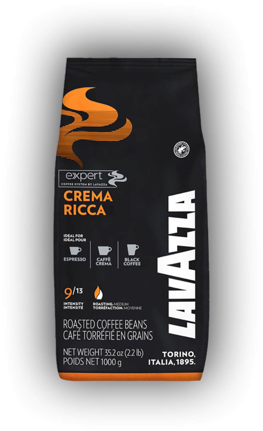 Lavazza Expert Crema Ricca cafea boabe 1 kg – ambalaj original, fundal transparent