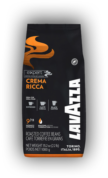 Lavazza Expert Crema Ricca cafea boabe 1 kg – ambalaj original, fundal transparent