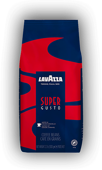 Lavazza Super Gusto UTZ cafea boabe 1 kg – ambalaj original, fundal transparent