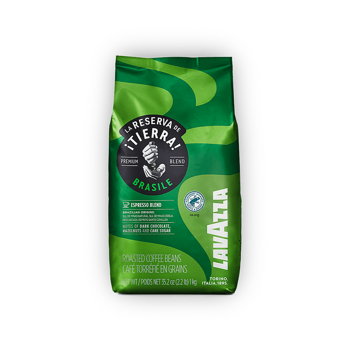 Lavazza Tierra Brazil cafea boabe 1 kg – ambalaj original complet, fundal transparent