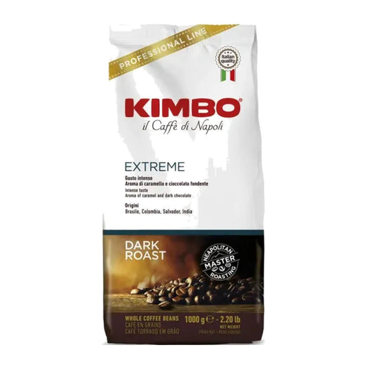 Kimbo Extreme cafea boabe 1 kg – ambalaj original, fundal alb