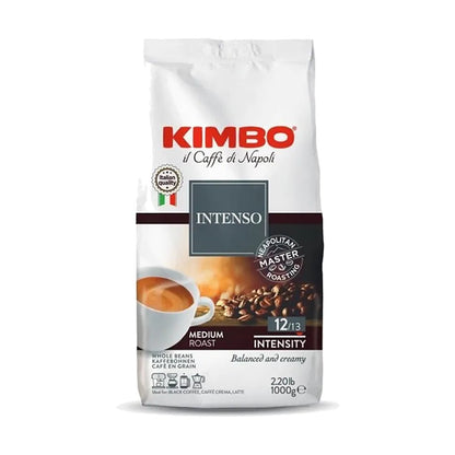 Kimbo Aroma Intenso cafea boabe 1 kg – ambalaj original, fundal alb