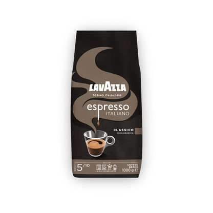 Lavazza Espresso Italiano Classico cafea boabe 1 kg – ambalaj original complet, fundal transparent